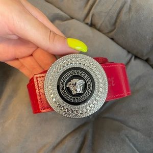 Versace Medusa red leather belt